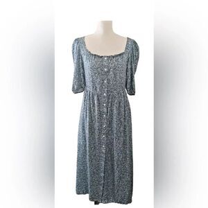 Beau & Ro The Jillian Dress Blue Floral Dot Print Puff Sleeves Size XS